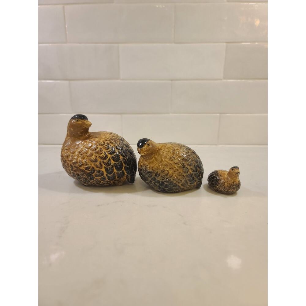 Vintage OMC JAPAN Otagiri Ceramic Quail Partridge Bird Family Figurines Brown 3